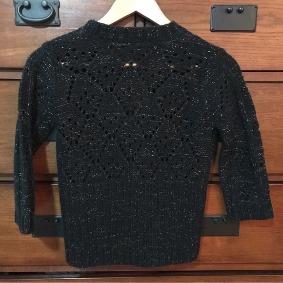 Razzle Dazzle Black and Gold Button Up, 3/4 Sleeve Cropped Knit Sweater, Sz M - Picture 3 of 8